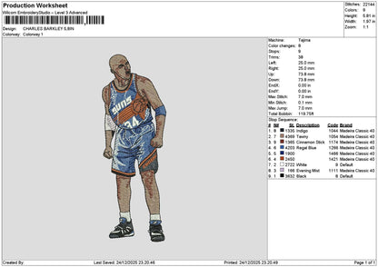 Player Charles Embroidery File 6 sizes