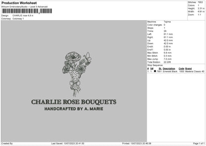 Charlie Rose Embroidery File 6 sizes