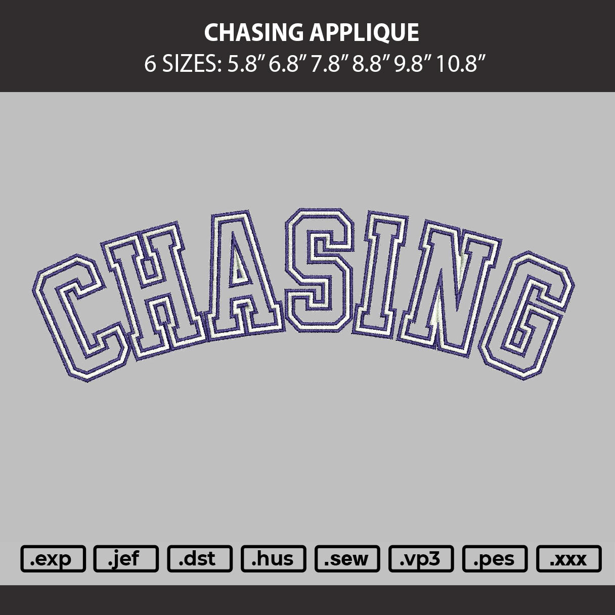 Chasing Applique Embroidery Machine Design File 6 sizes