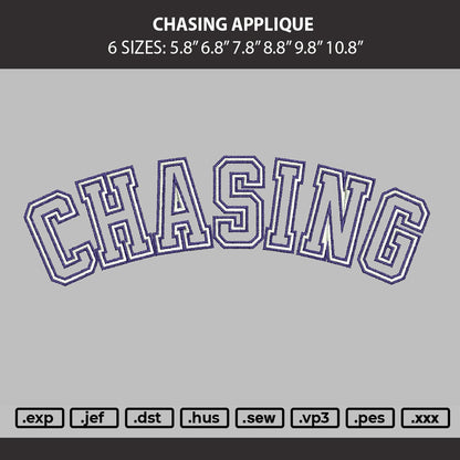 Chasing Applique Embroidery Machine Design File 6 sizes