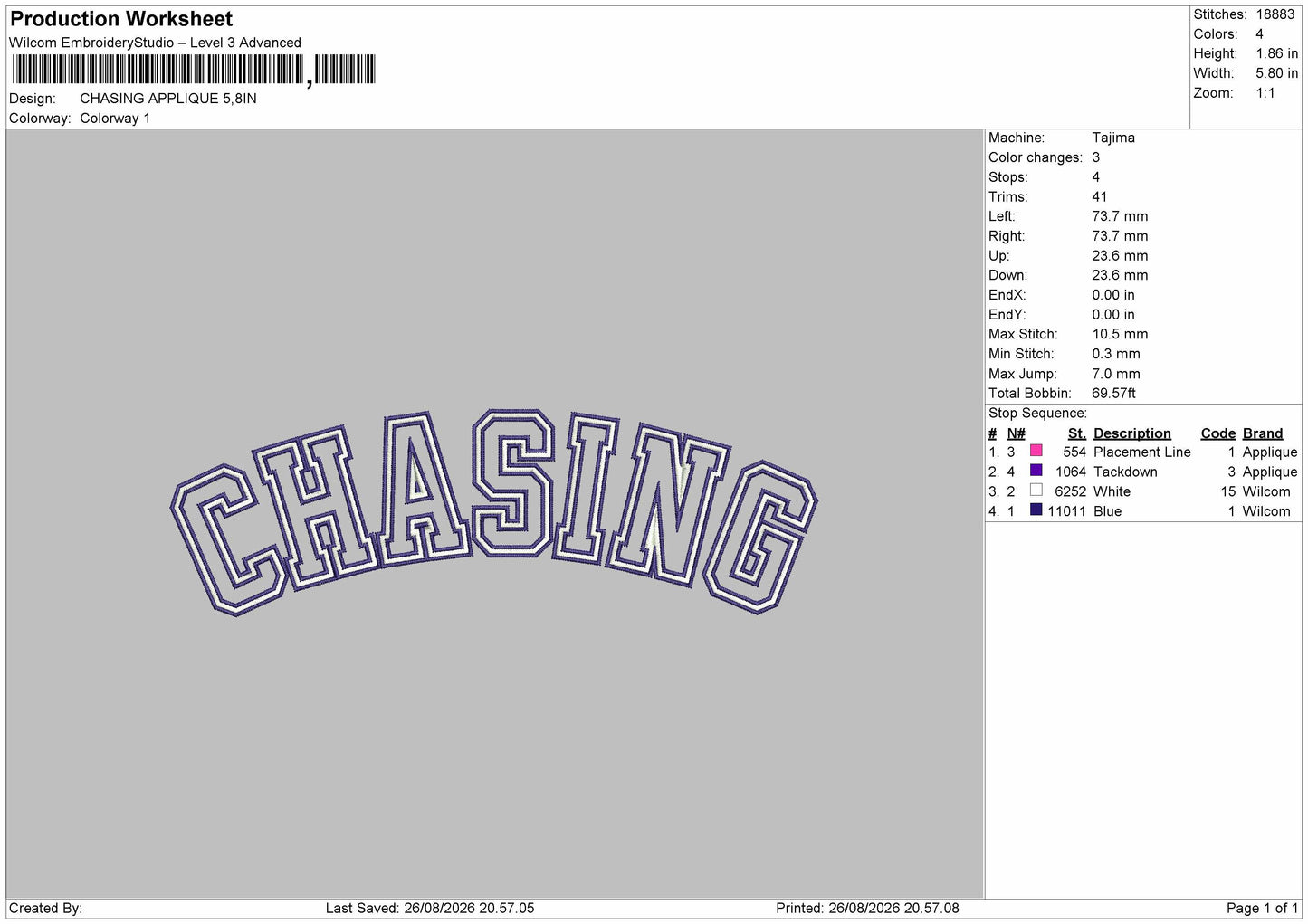 Chasing Applique Embroidery Machine Design File 6 sizes