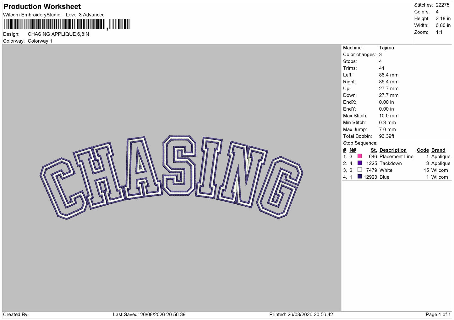 Chasing Applique Embroidery Machine Design File 6 sizes