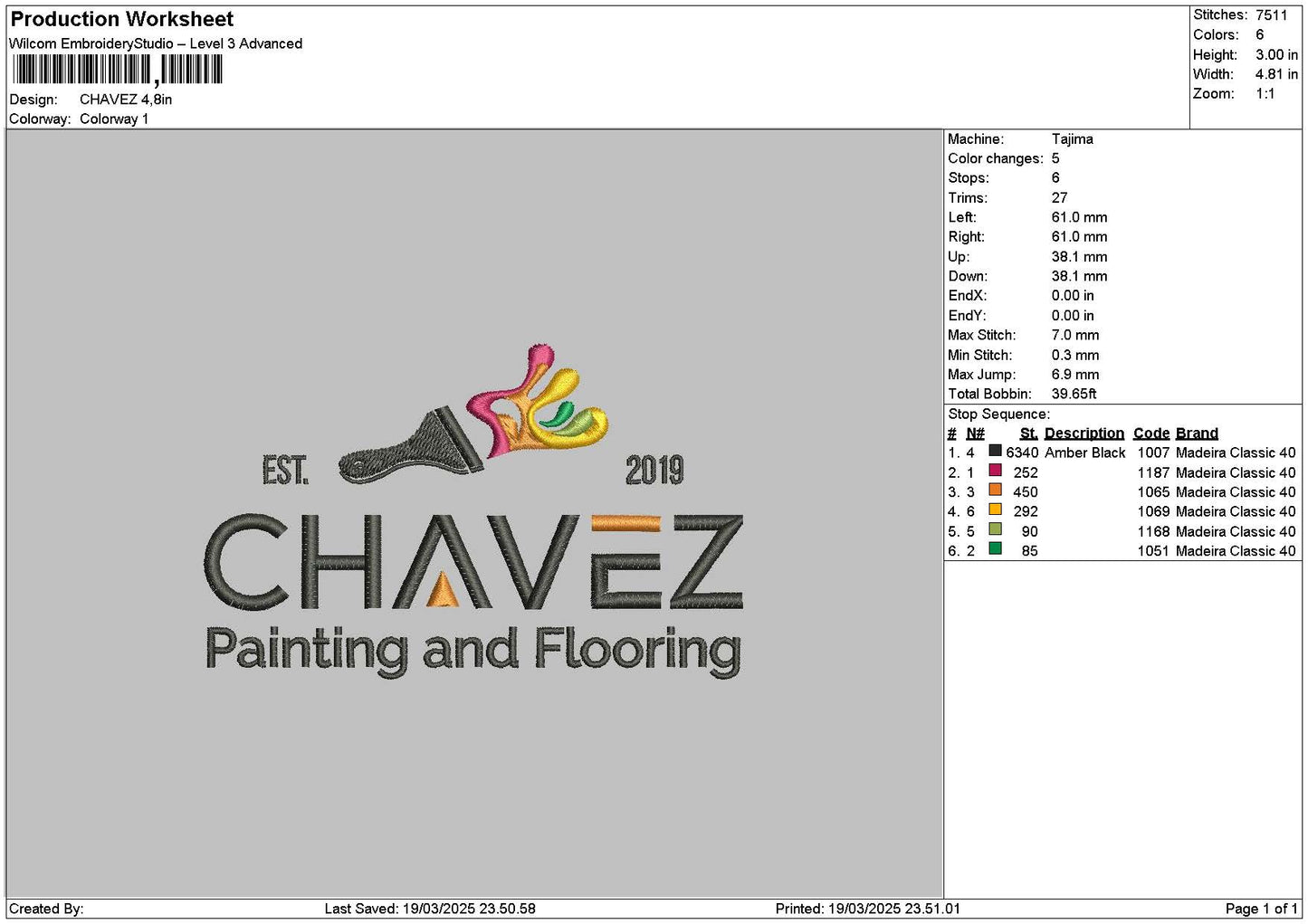 Chaveztext Embroidery File 6 sizes