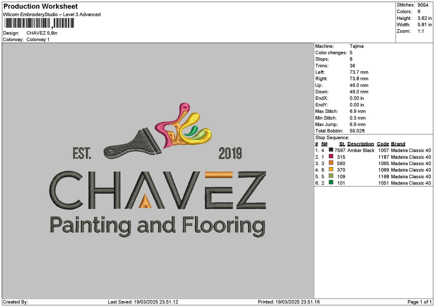 Chaveztext Embroidery File 6 sizes