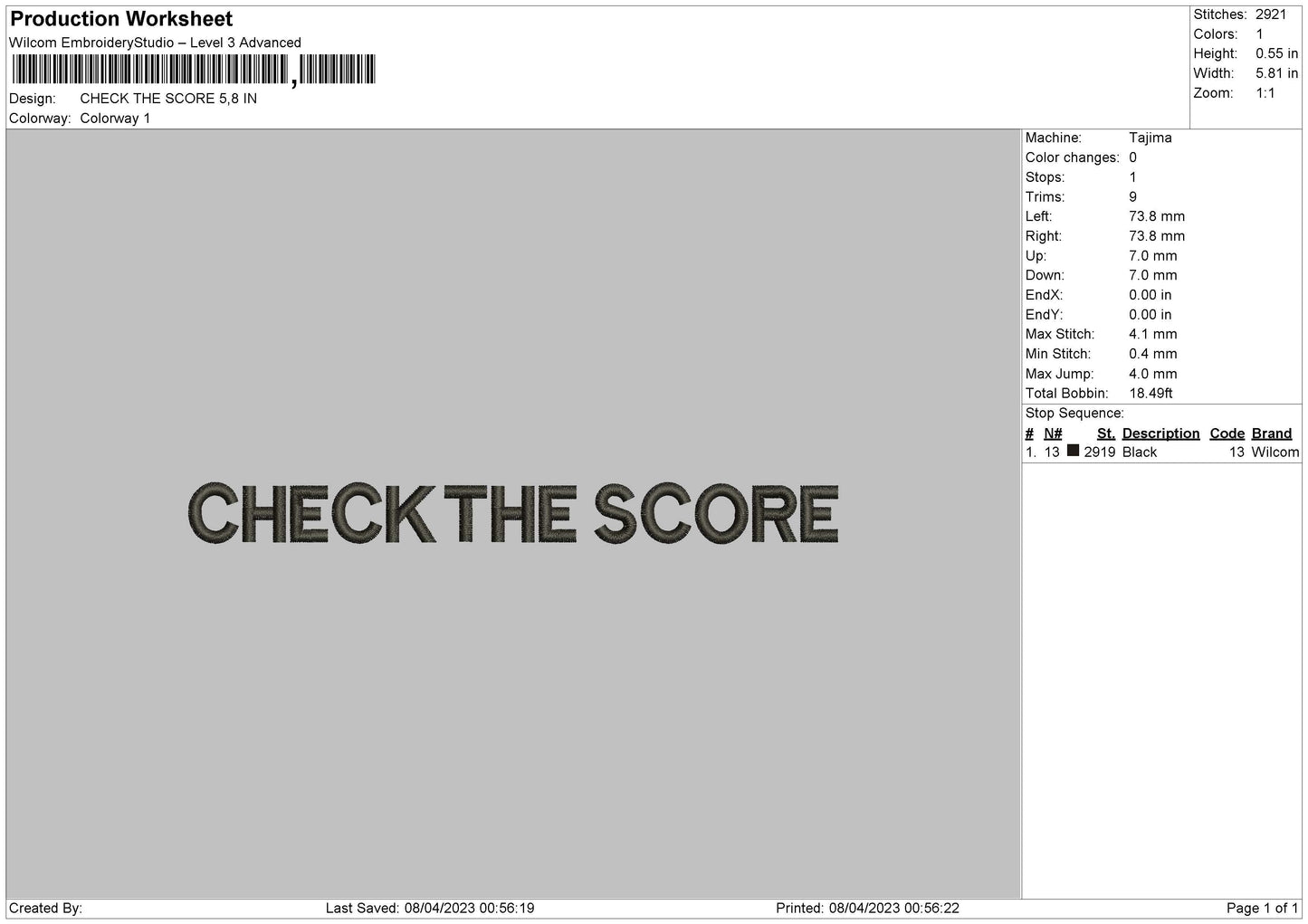 Check The Score Embroidery File 6 sizes