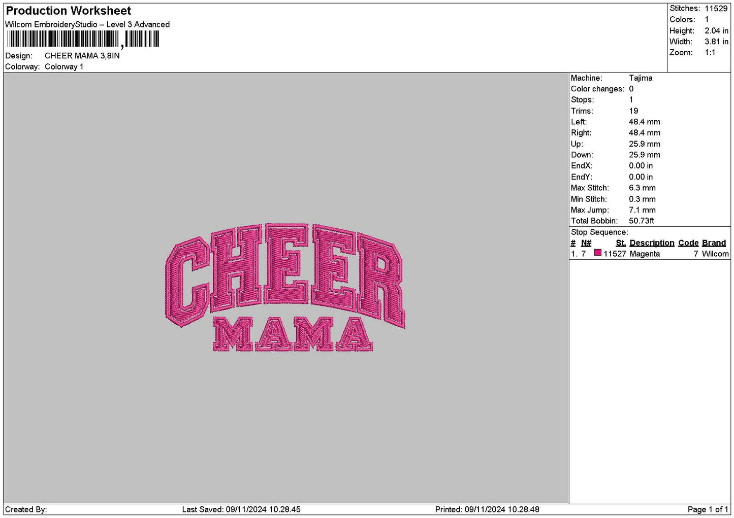 Cheermamatext Embroidery File 6 sizes