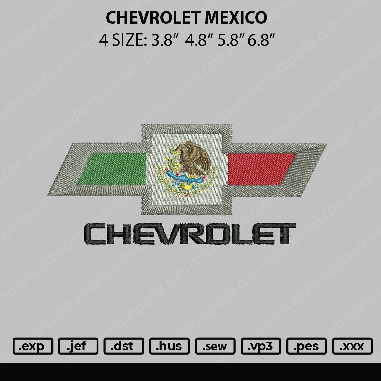 Chevrolet Mexico Embroidery File 4 Sizes