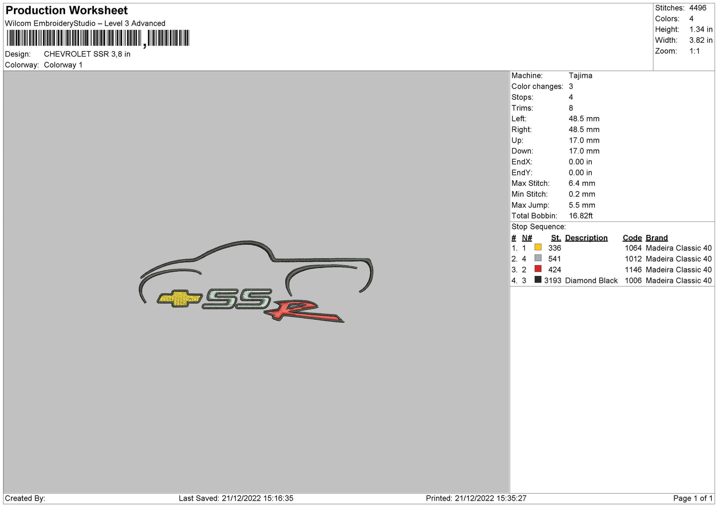 Chevrolet Ssr Emroidery File 6 sizes
