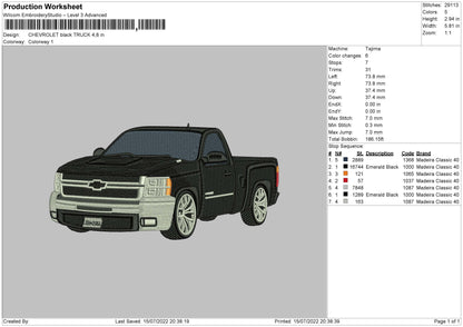 Chevrolet Black Truck Embroidery File 4 sizes