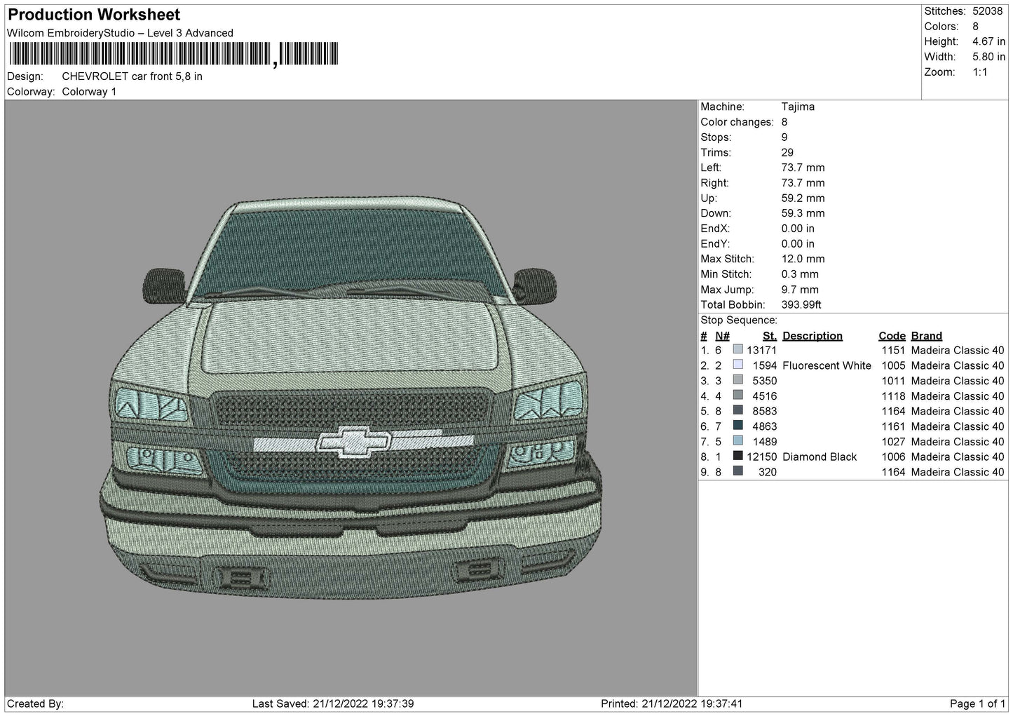 Chevrolet Car Front E,broidery File 6 sizes
