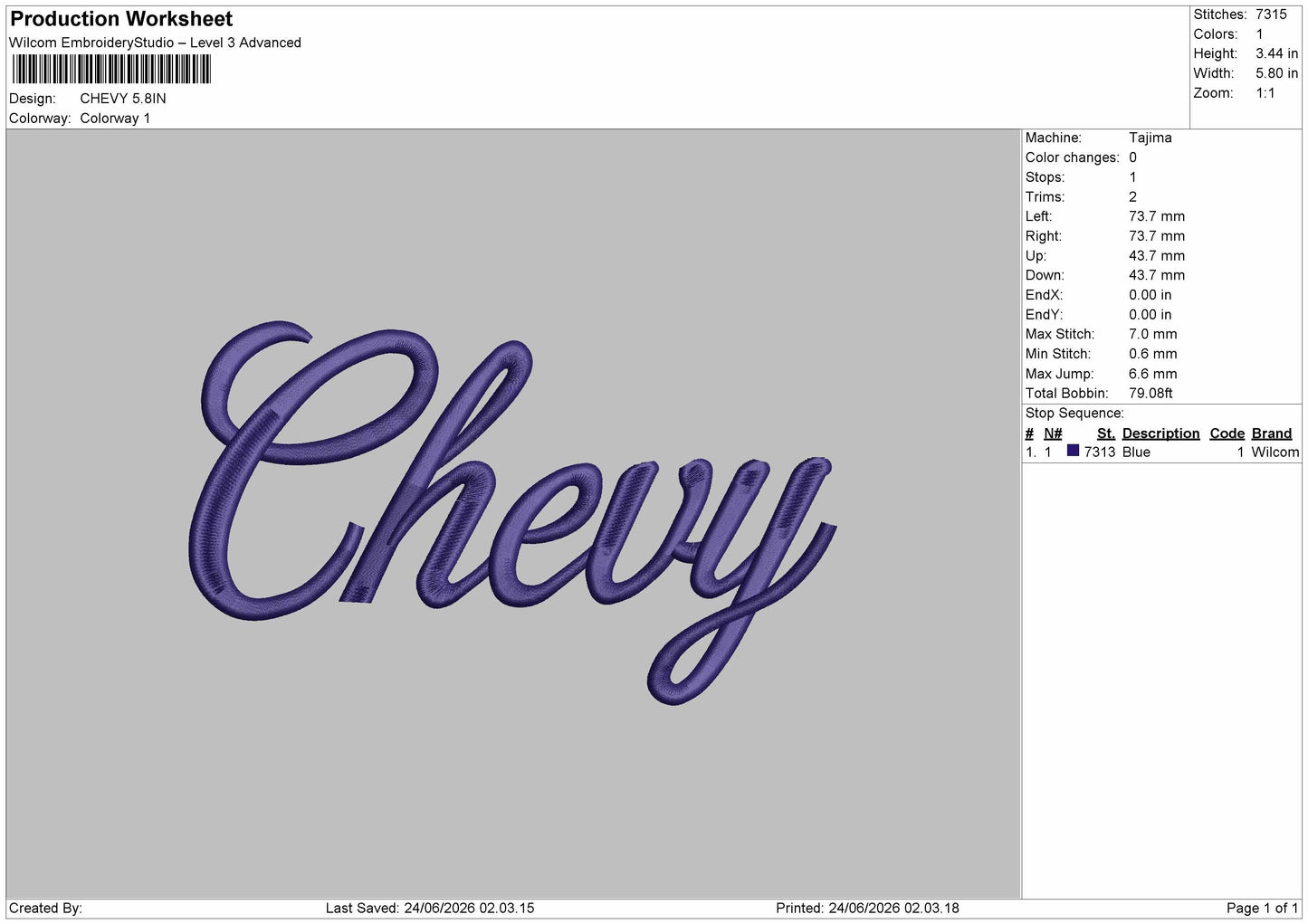 Chevytext Embroidery Machine Design File 6 sizes