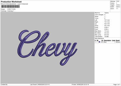 Chevytext Embroidery Machine Design File 6 sizes