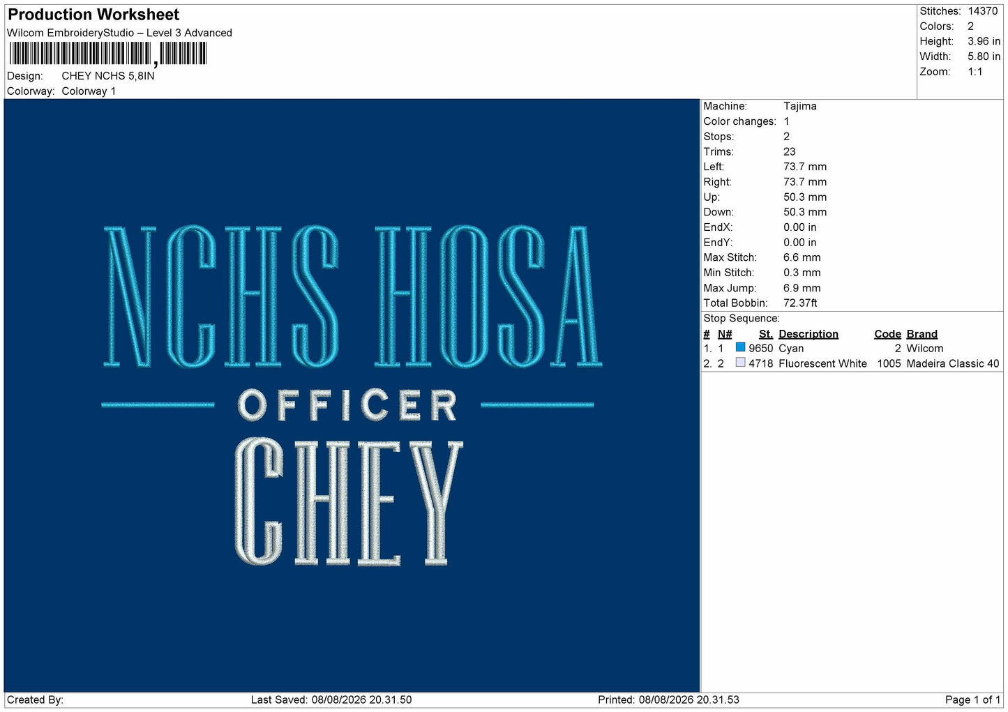 Chey Embroidery Machine Design File 6 sizes