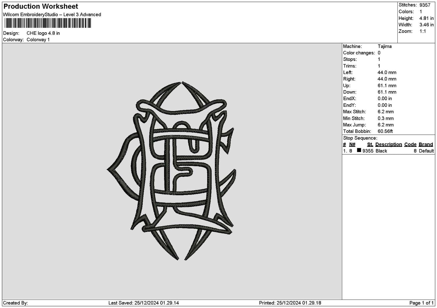 Che Text Embroidery File 6 sizes