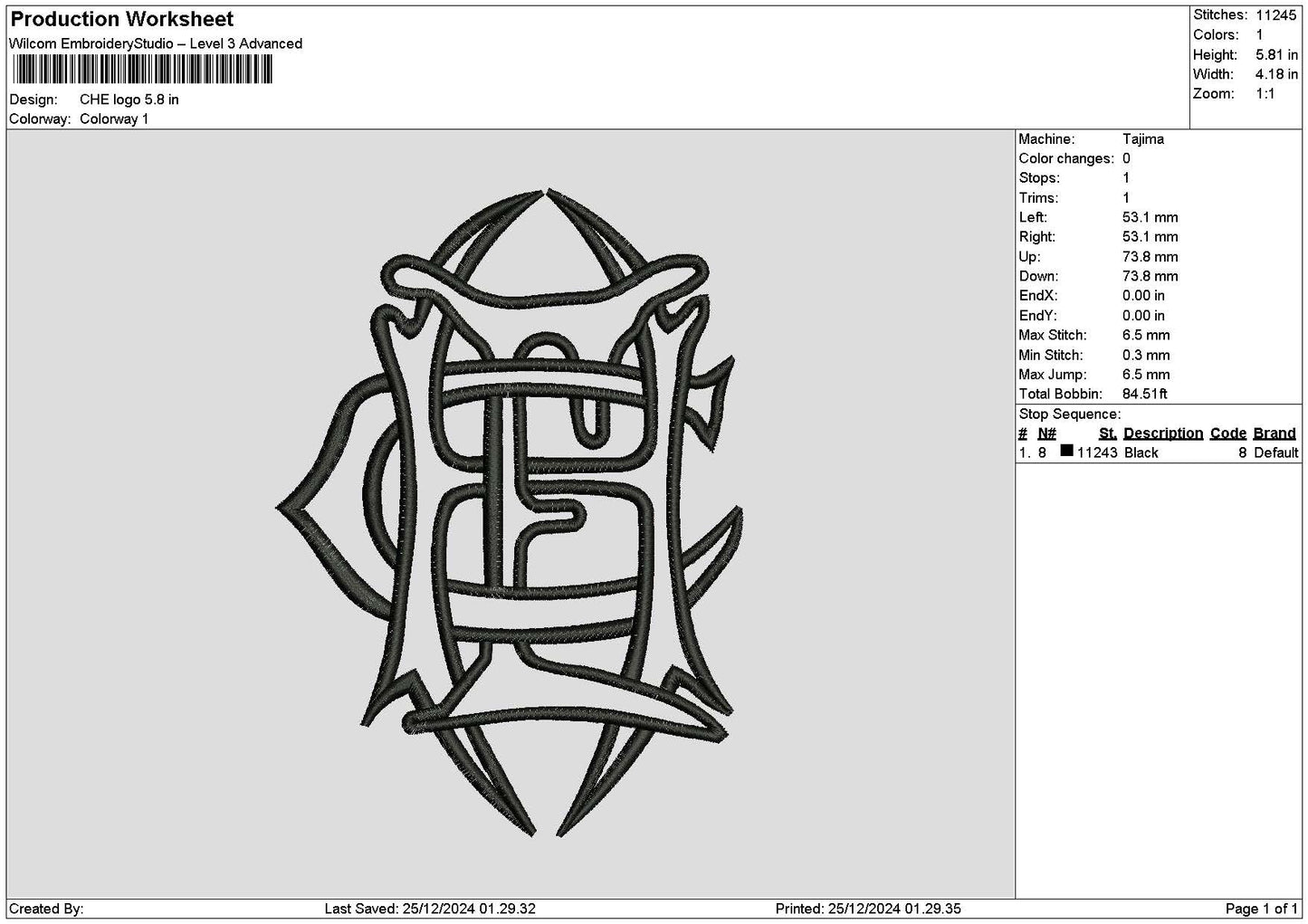 Che Text Embroidery File 6 sizes