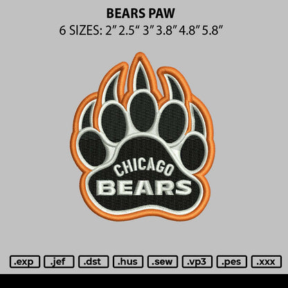 Bears Paw Embroidery File 6 sizes