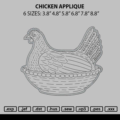 Chicken Applique Embroidery File 6 sizes
