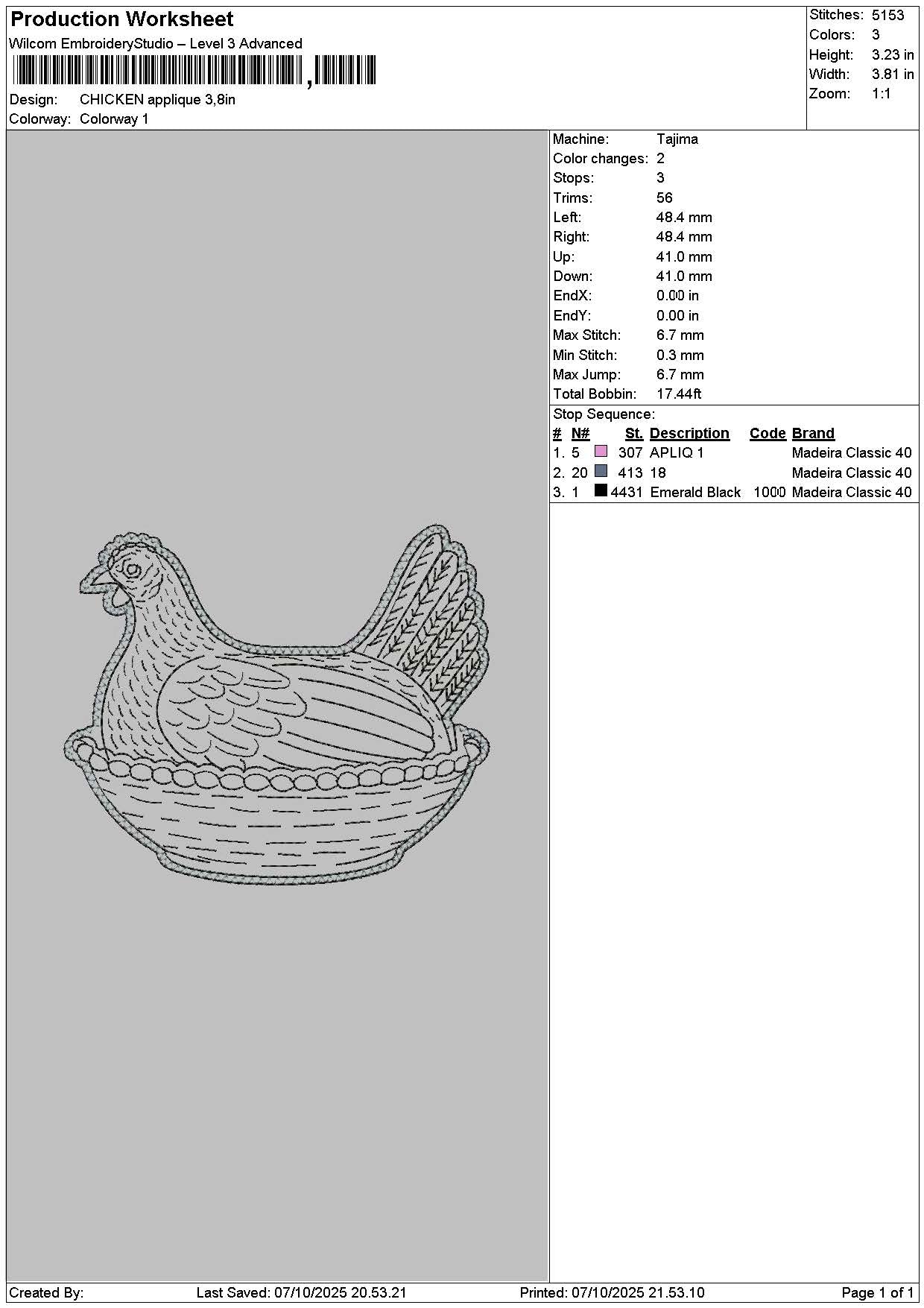 Chicken Applique Embroidery File 6 sizes