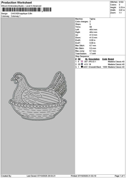 Chicken Applique Embroidery File 6 sizes