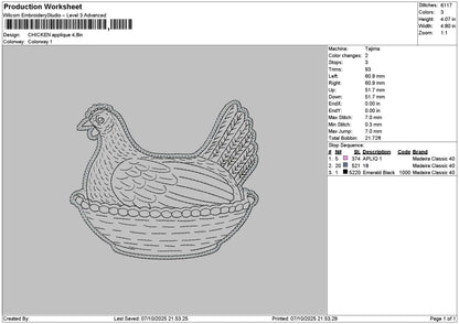 Chicken Applique Embroidery File 6 sizes