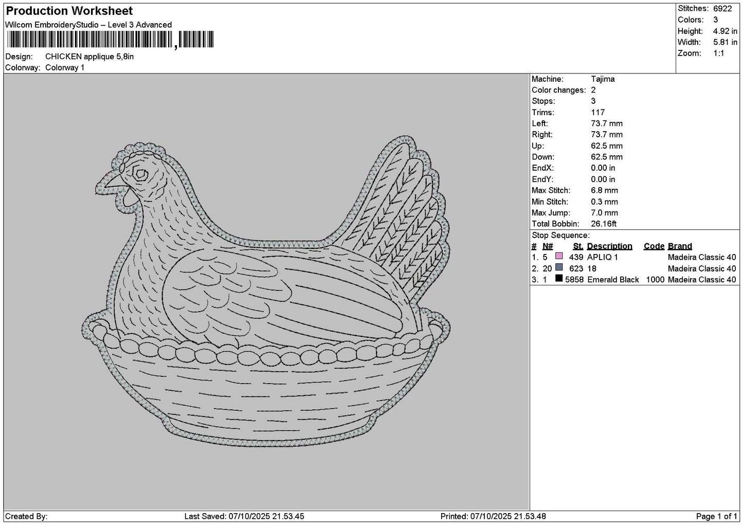 Chicken Applique Embroidery File 6 sizes