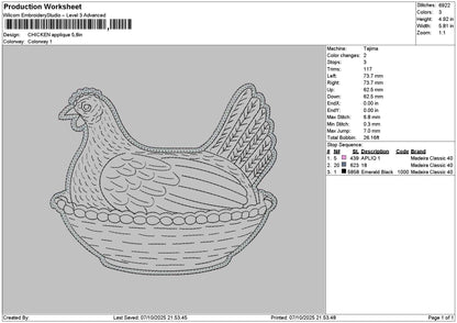 Chicken Applique Embroidery File 6 sizes