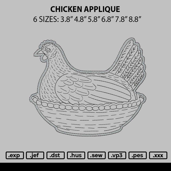 Chicken Applique Embroidery File 6 sizes