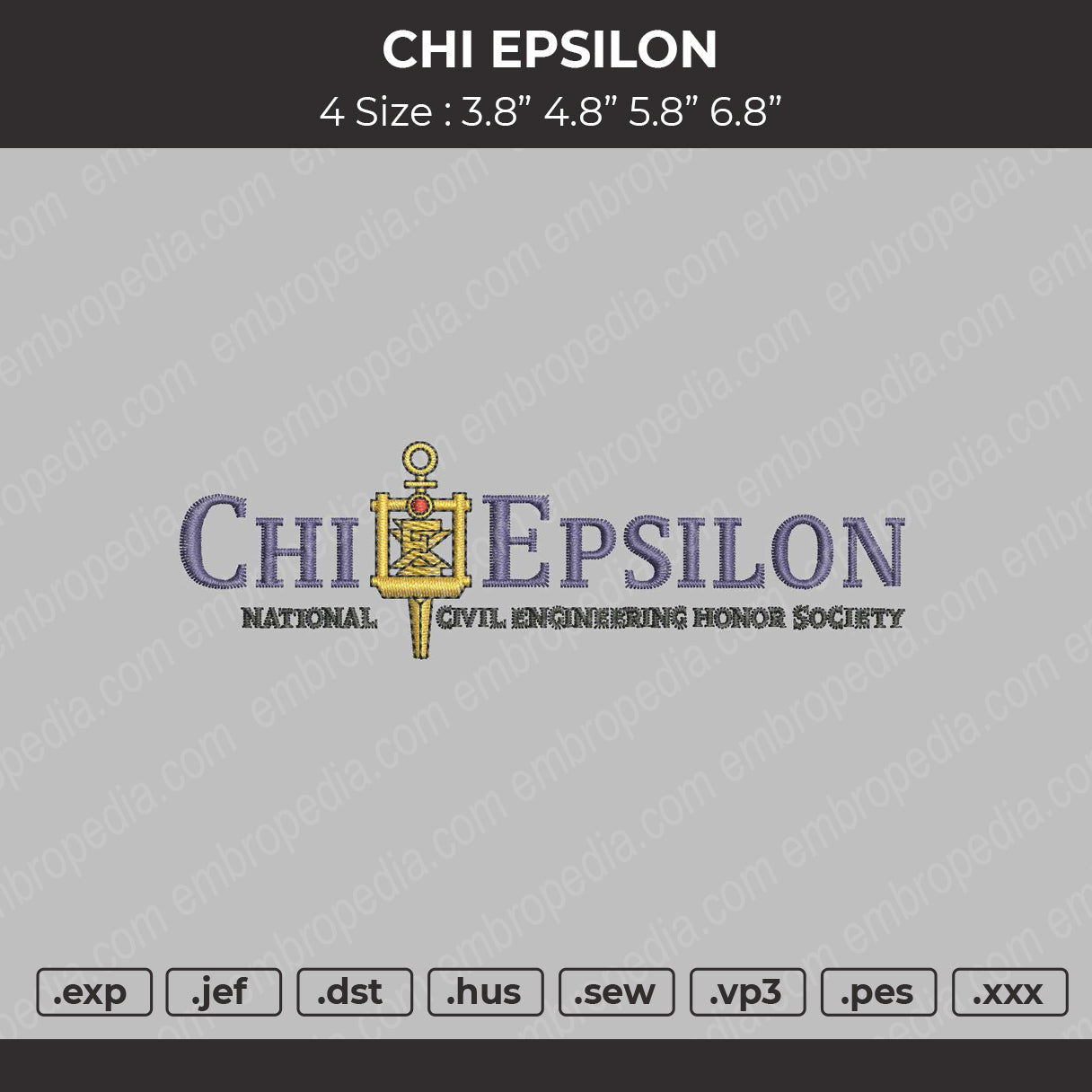 Chi Epsilon Embroidery File 4 size