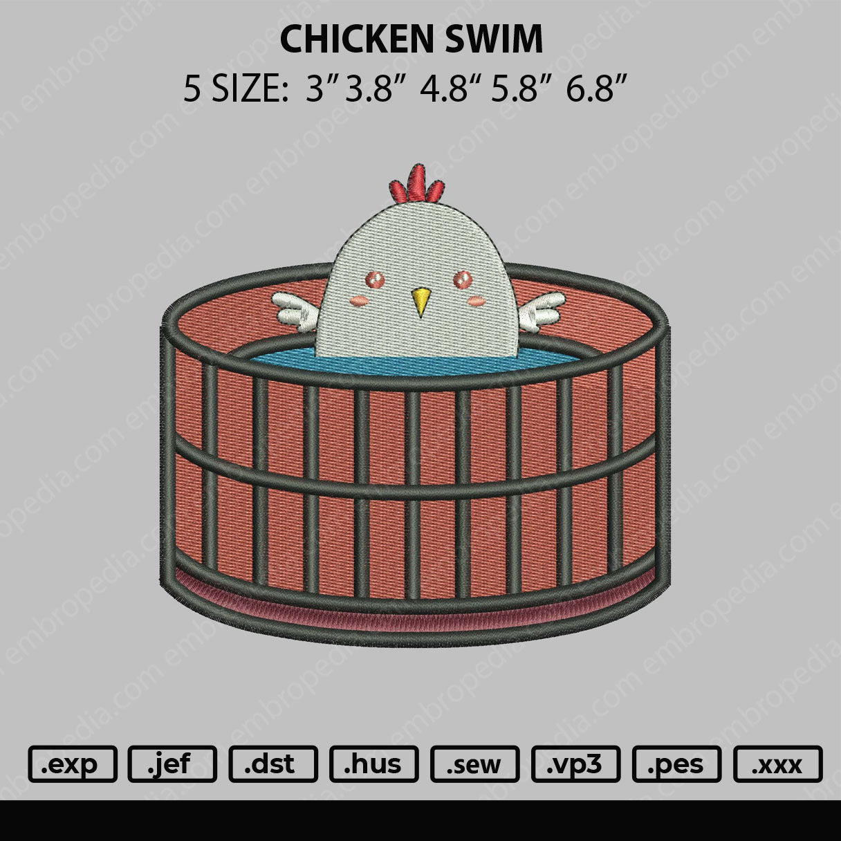 Chicken Swim Embroidery File 4 size