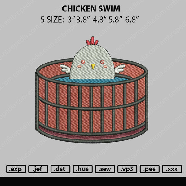Chicken Swim Embroidery File 4 size