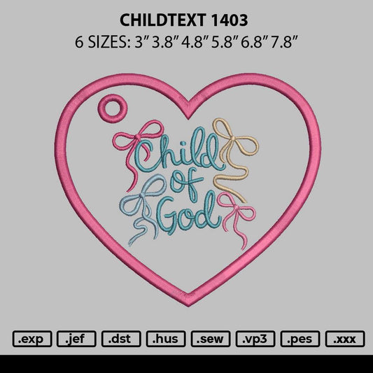 Childtext Embroidery File 6 sizes
