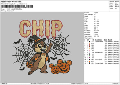 CHIP HALLOWEEN and hand's Embroidery Machine Design Files