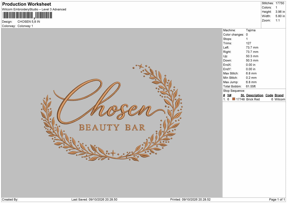 Chosen Text Embroidery Machine Design File 6 sizes