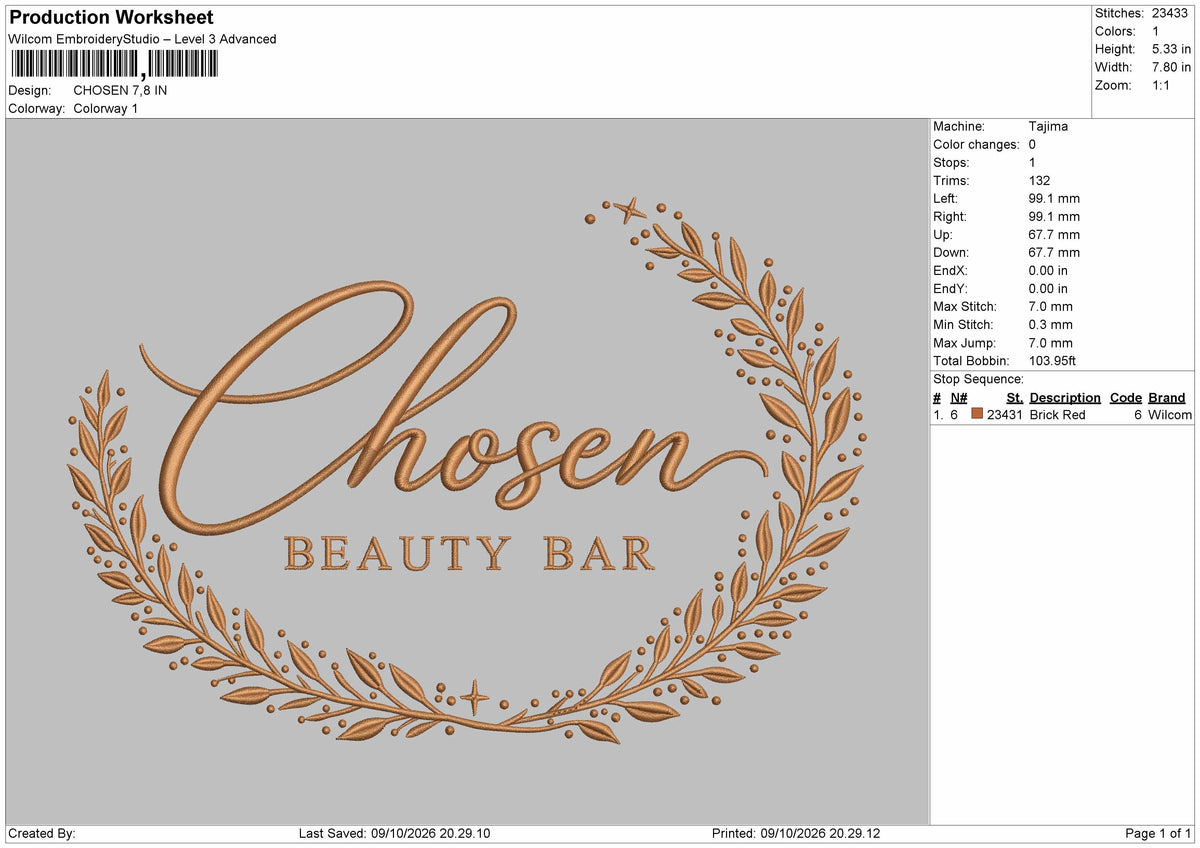 Chosen Text Embroidery Machine Design File 6 sizes