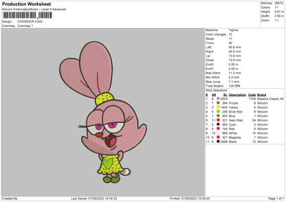Chowder Embroidery File 4 size