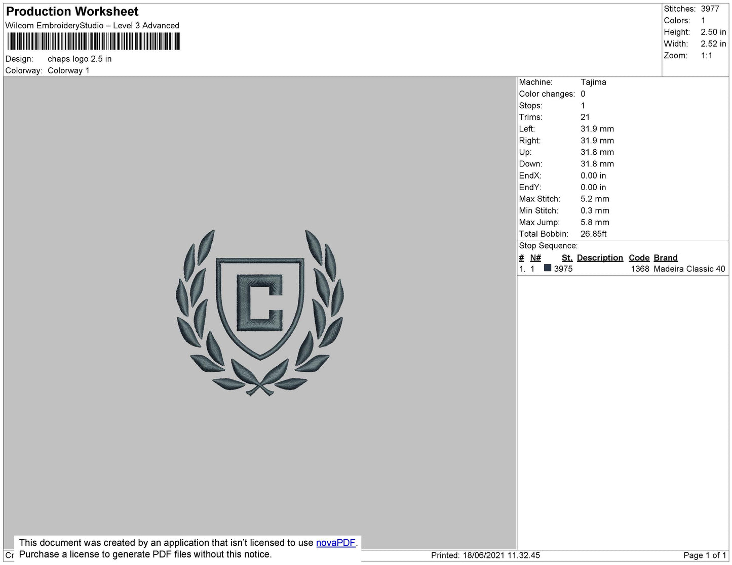 Chaps Logo Embroidery File 6 size