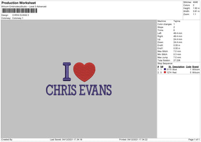 Chris Evans Embroidery File 4 size