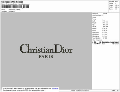 Christian Dior Paris Embroidery File 4 size