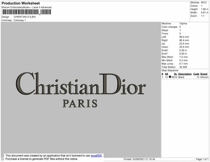 Christian Dior Paris Embroidery File 4 size