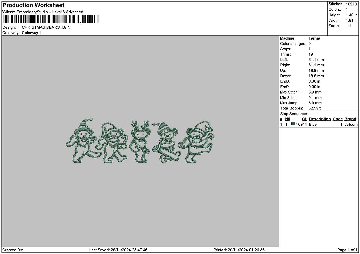 Xmas Bears 24 Embroidery File 6 sizes