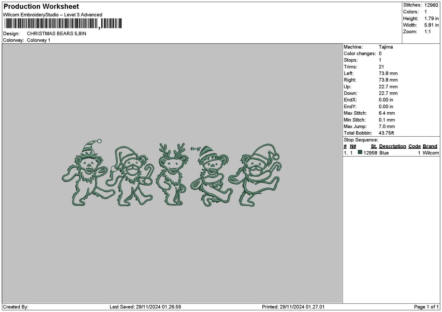 Xmas Bears 24 Embroidery File 6 sizes