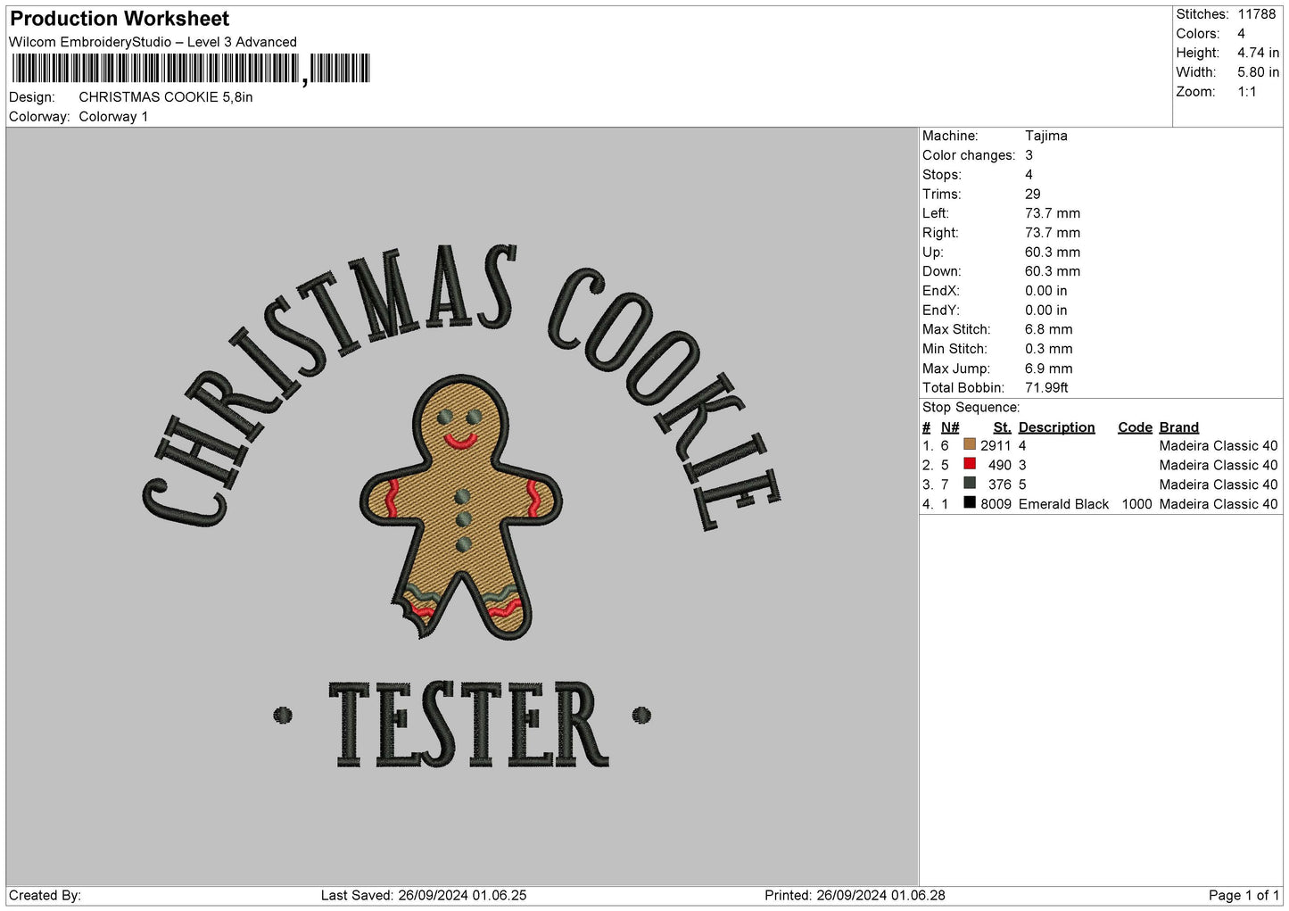 Cookie2609 Embroidery File 6 sizes