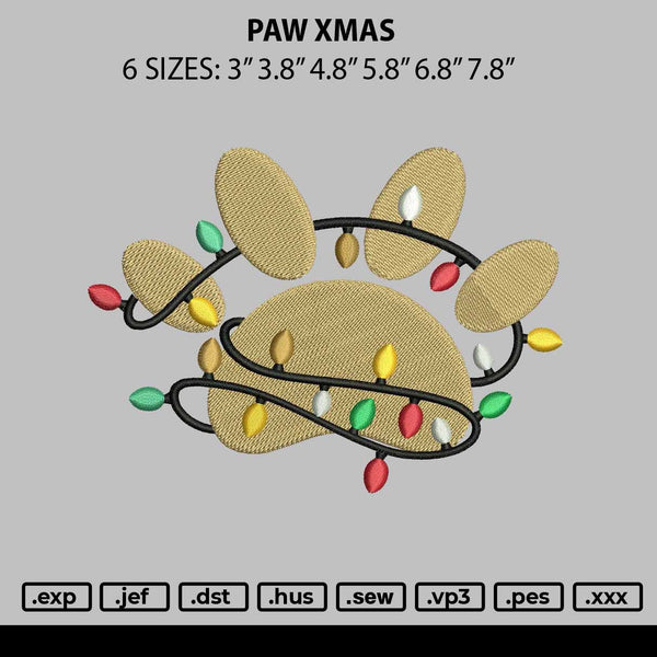 Paw Xmas Embroidery File 6 sizes