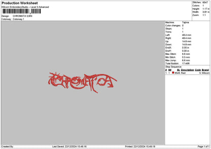 Chromatatext Embroidery File 6 sizes