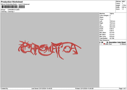 Chromatatext Embroidery File 6 sizes