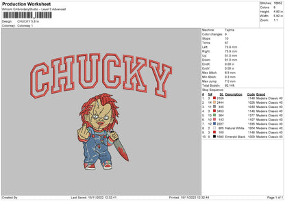 Chucky Embroidery File 6 sizes