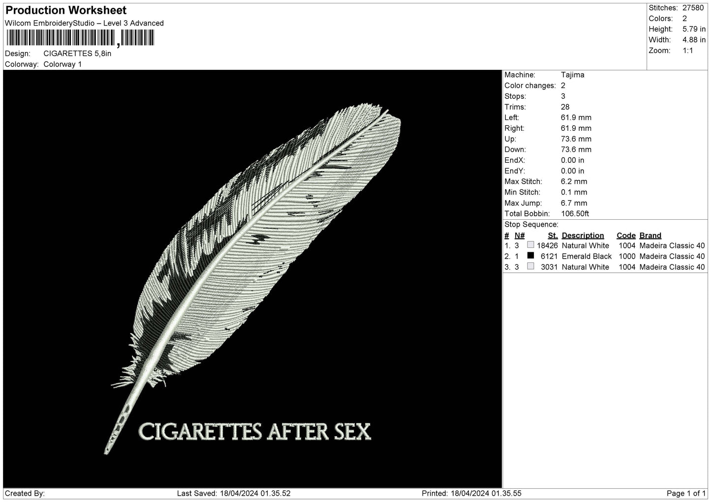 Cigarettes Embroiery File 6 sizes