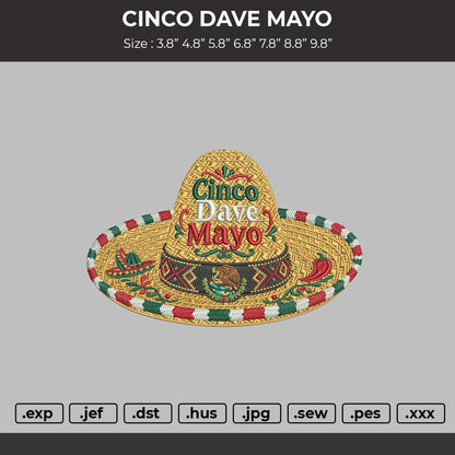 CINCO DAVE MAYO Embroidery File 6 sizes