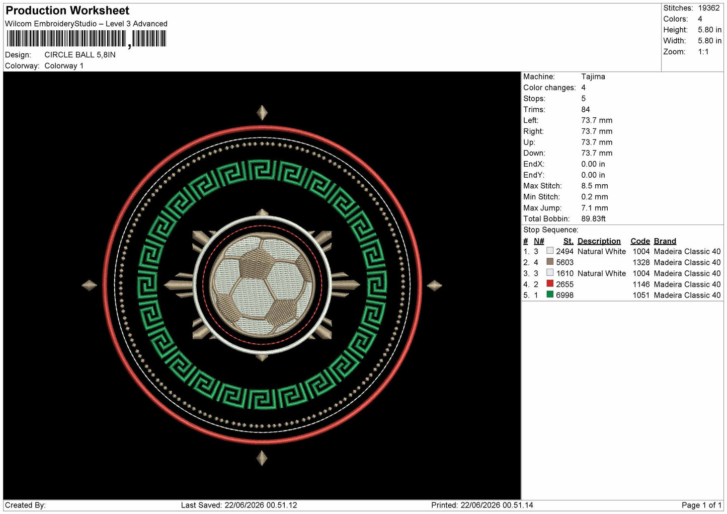 Circleball 2206 Embroidery Machine Design File 6 sizes