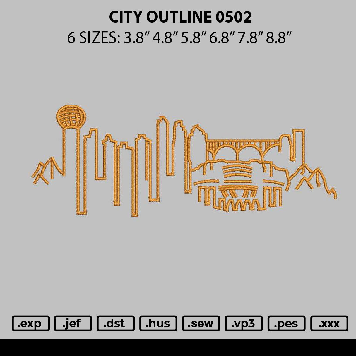 City Outline 0602 Embroidery File 6 sizes